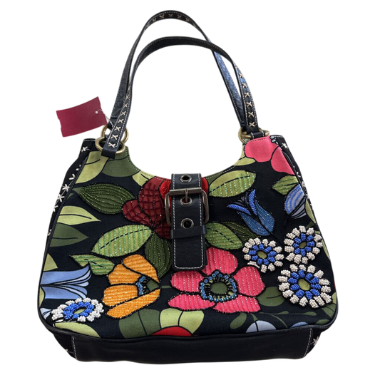 Vintage Isabella Fiore Black/ Multi Beaded Floral Shoulder Purse