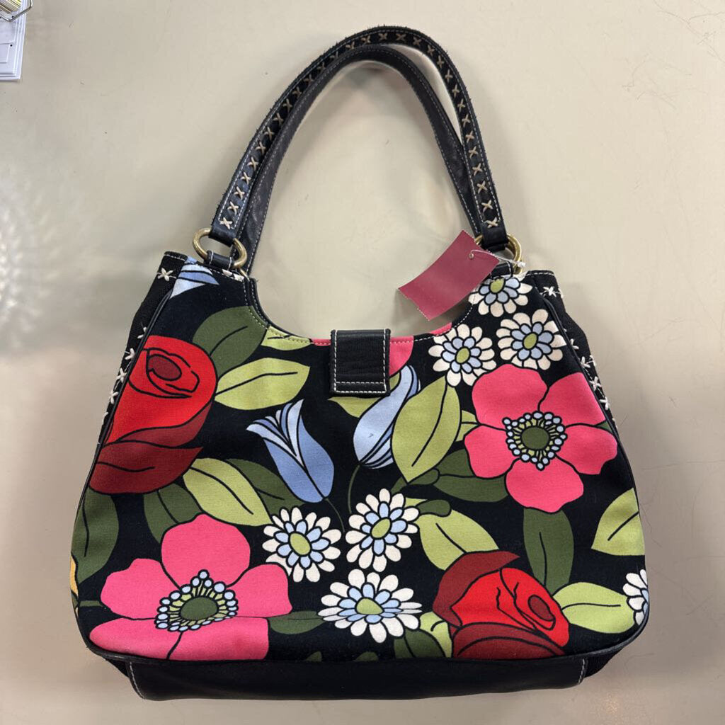 Vintage Isabella Fiore Black/ Multi Beaded Floral Shoulder Purse