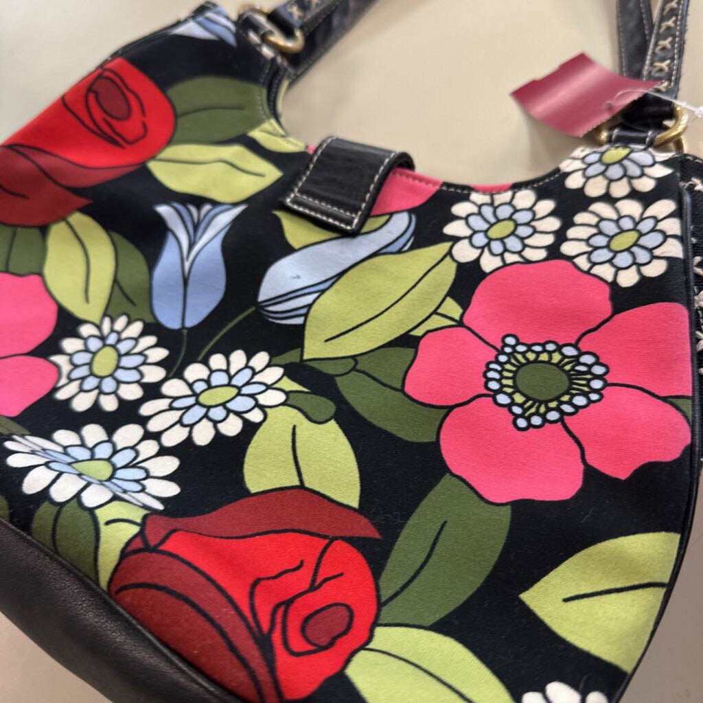 Vintage Isabella Fiore Black/ Multi Beaded Floral Shoulder Purse