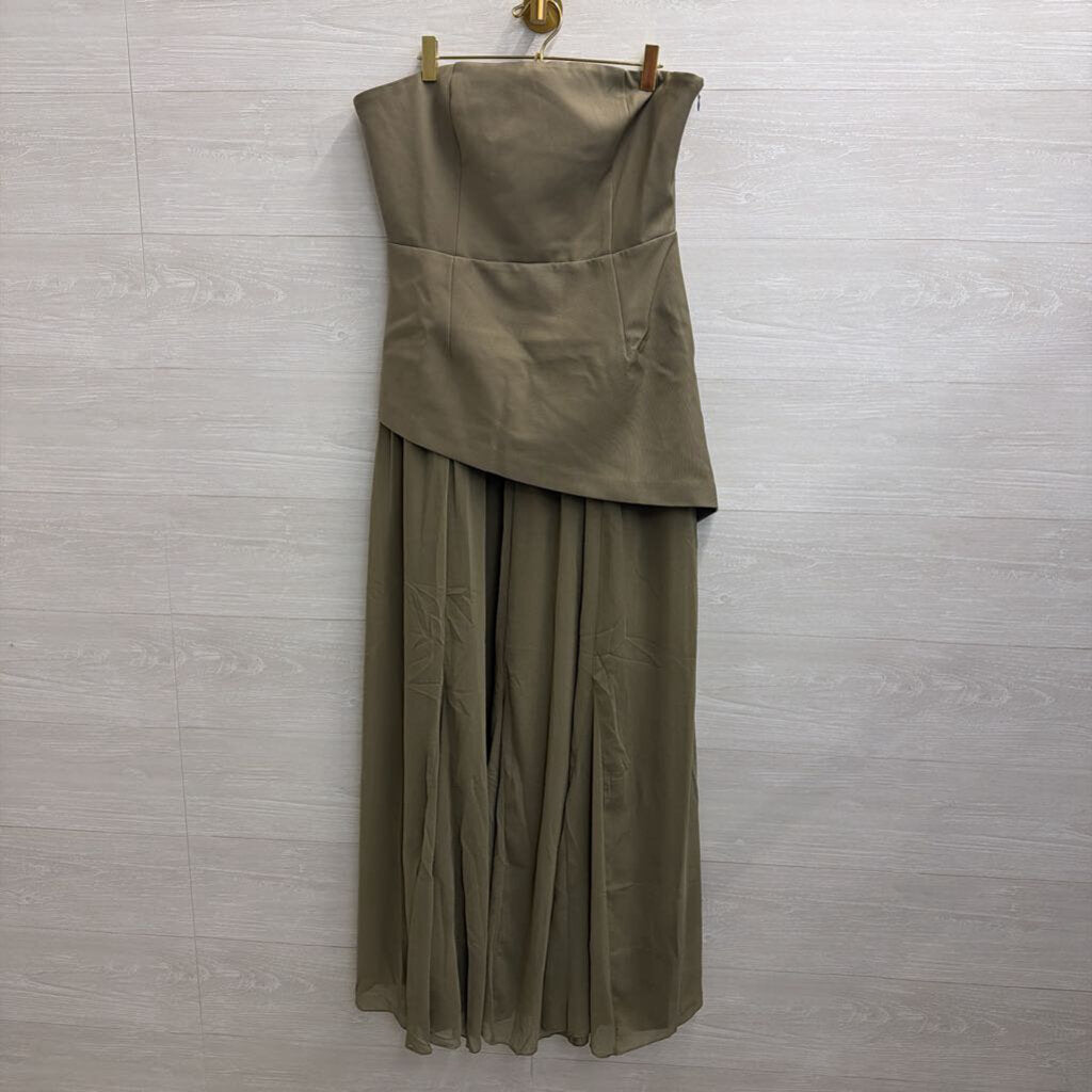 4th and Reckless Olive Green Strapless Kathryn Maxi Dress Large