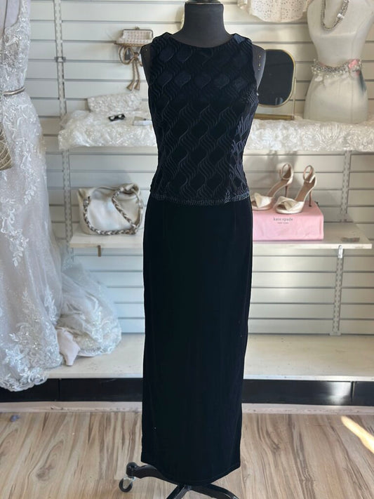 Scott McClintock Black Velvet Beaded Fringe Long Formal Dress 6