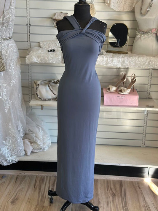 Superdown Blue Cross Neck Long Formal Dress Medium