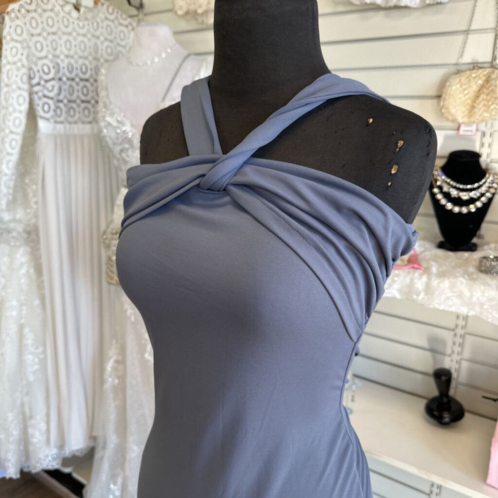 Superdown Blue Cross Neck Long Formal Dress Medium