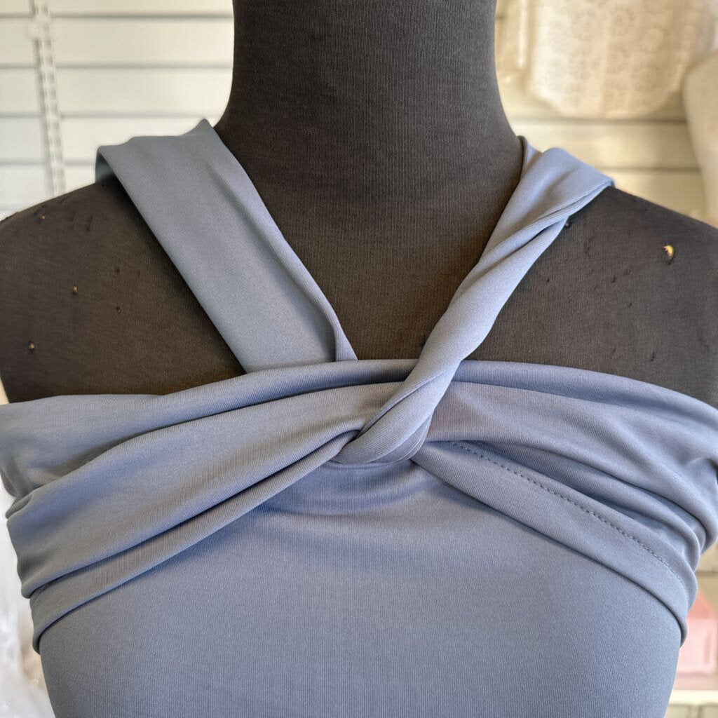 Superdown Blue Cross Neck Long Formal Dress Medium
