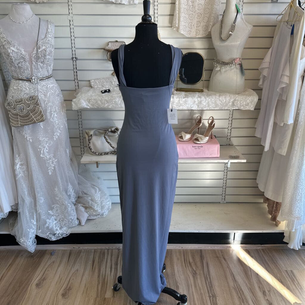 Superdown Blue Cross Neck Long Formal Dress Medium