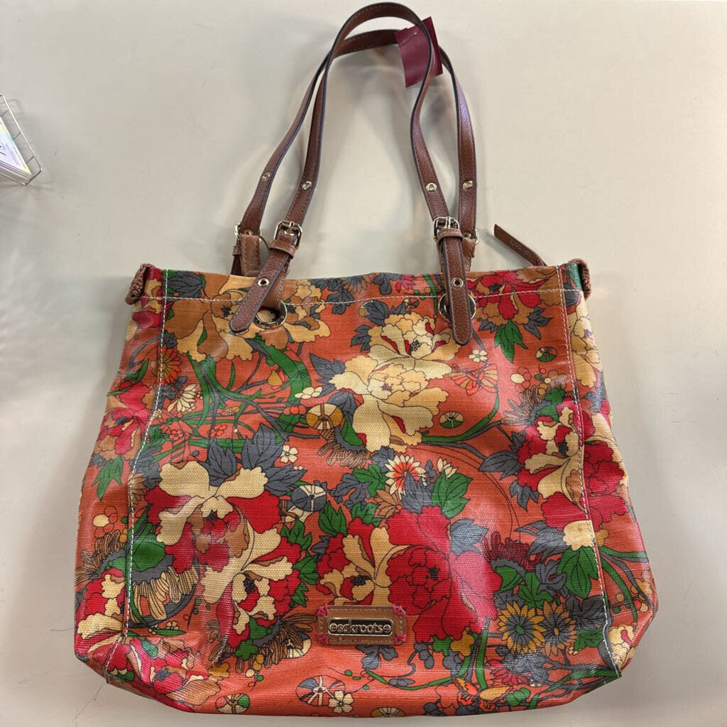Sakroots Orange Floral Coated Canvas Purse