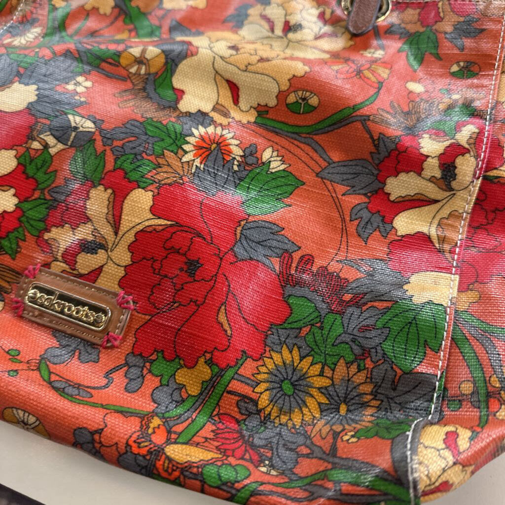 Sakroots Orange Floral Coated Canvas Purse