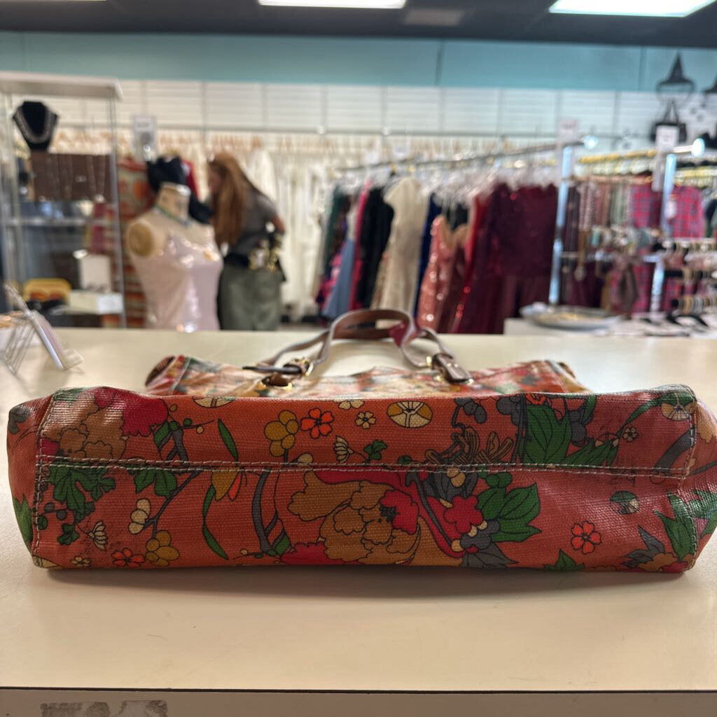 Sakroots Orange Floral Coated Canvas Purse