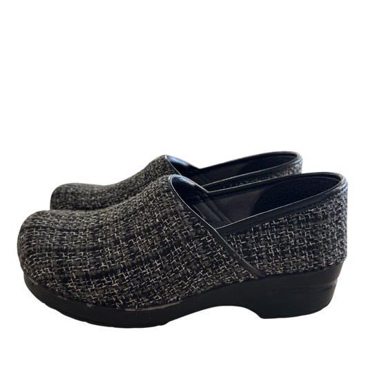 Dansko Black/ Grey Textured Tweed Slip On Clogs 41