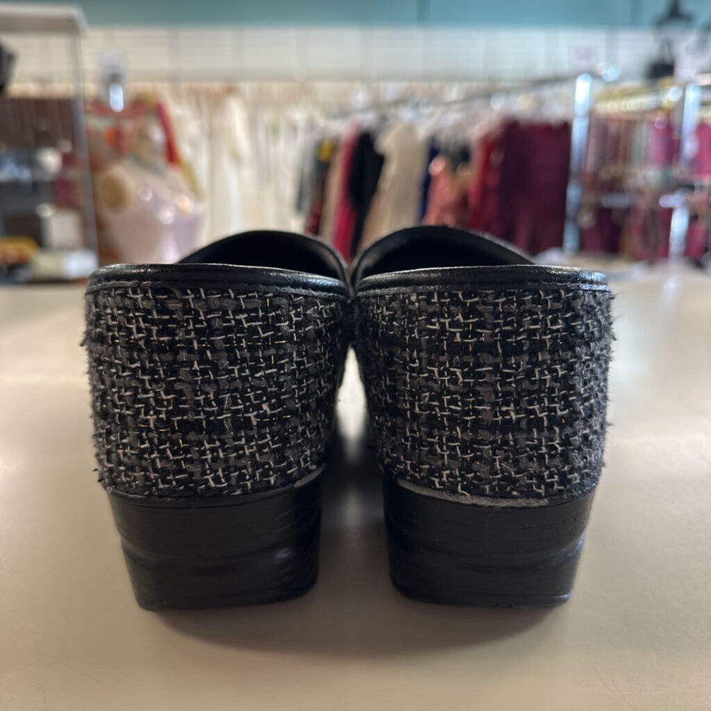 Dansko Black/ Grey Textured Tweed Slip On Clogs 41