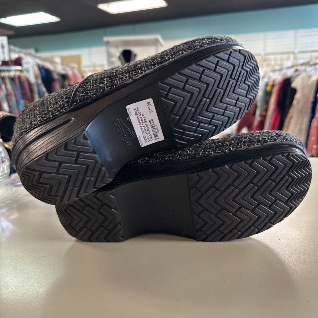 Dansko Black/ Grey Textured Tweed Slip On Clogs 41