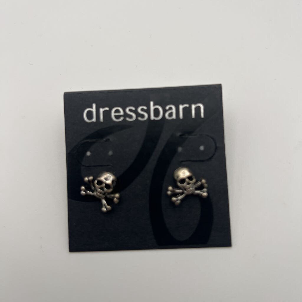 Silver Skull Cross Bone Stud Earrings