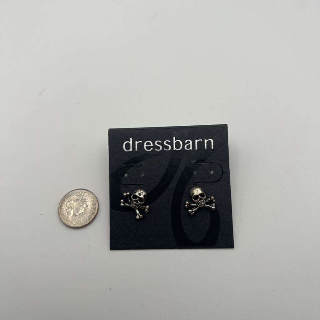 Silver Skull Cross Bone Stud Earrings