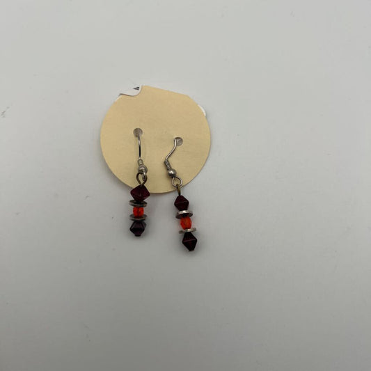 Silver/ Burgundy/ Orange Beaded Drop Earrings