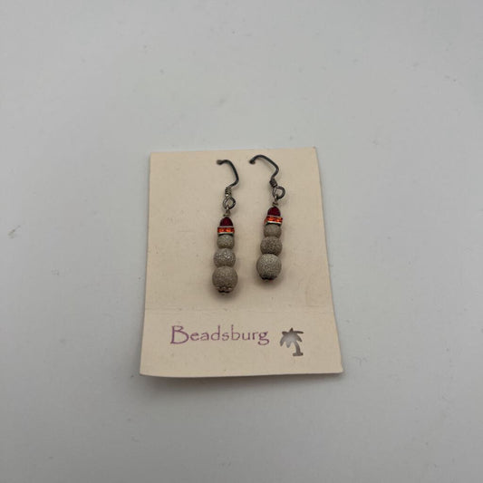 Silver/ Burgundy/ Orange Snowman Beaded Drop Earrings