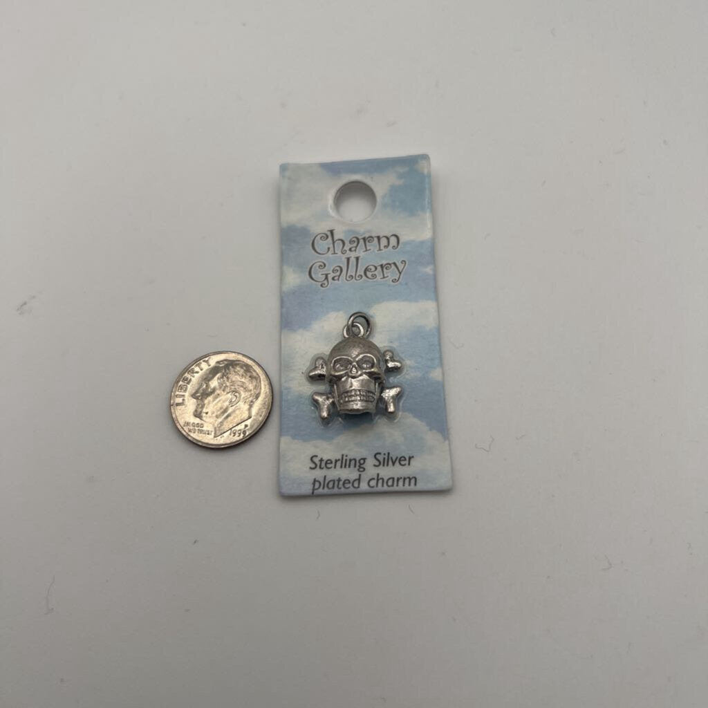 Silver Cross Bone Skeleton Charm