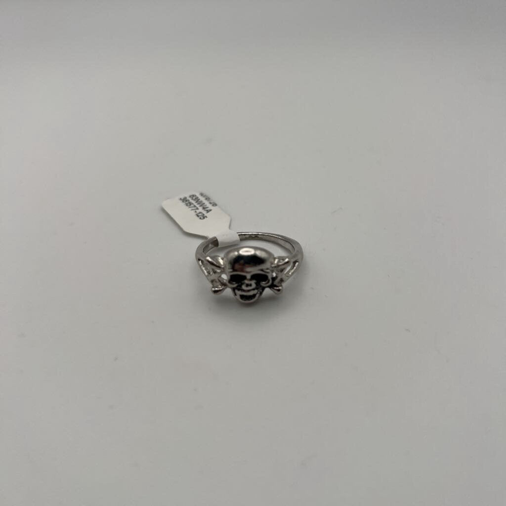 Silver Skull Cross Bone Ring