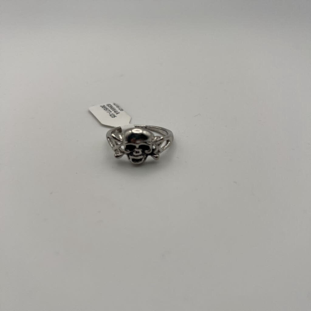 Silver Skull Cross Bone Ring
