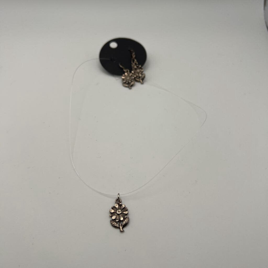 Sterling Silver Flower Pendant/ Drop Earrings Set