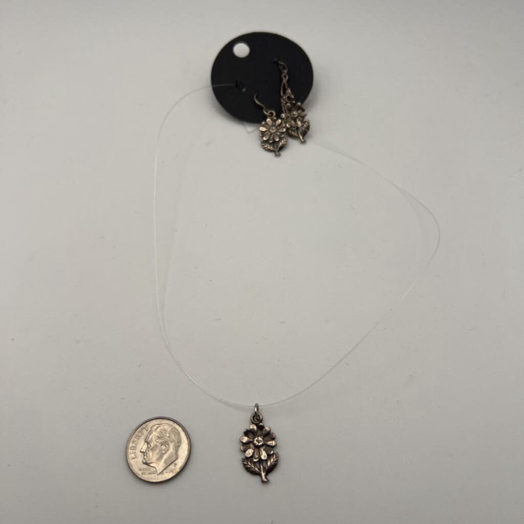 Sterling Silver Flower Pendant/ Drop Earrings Set