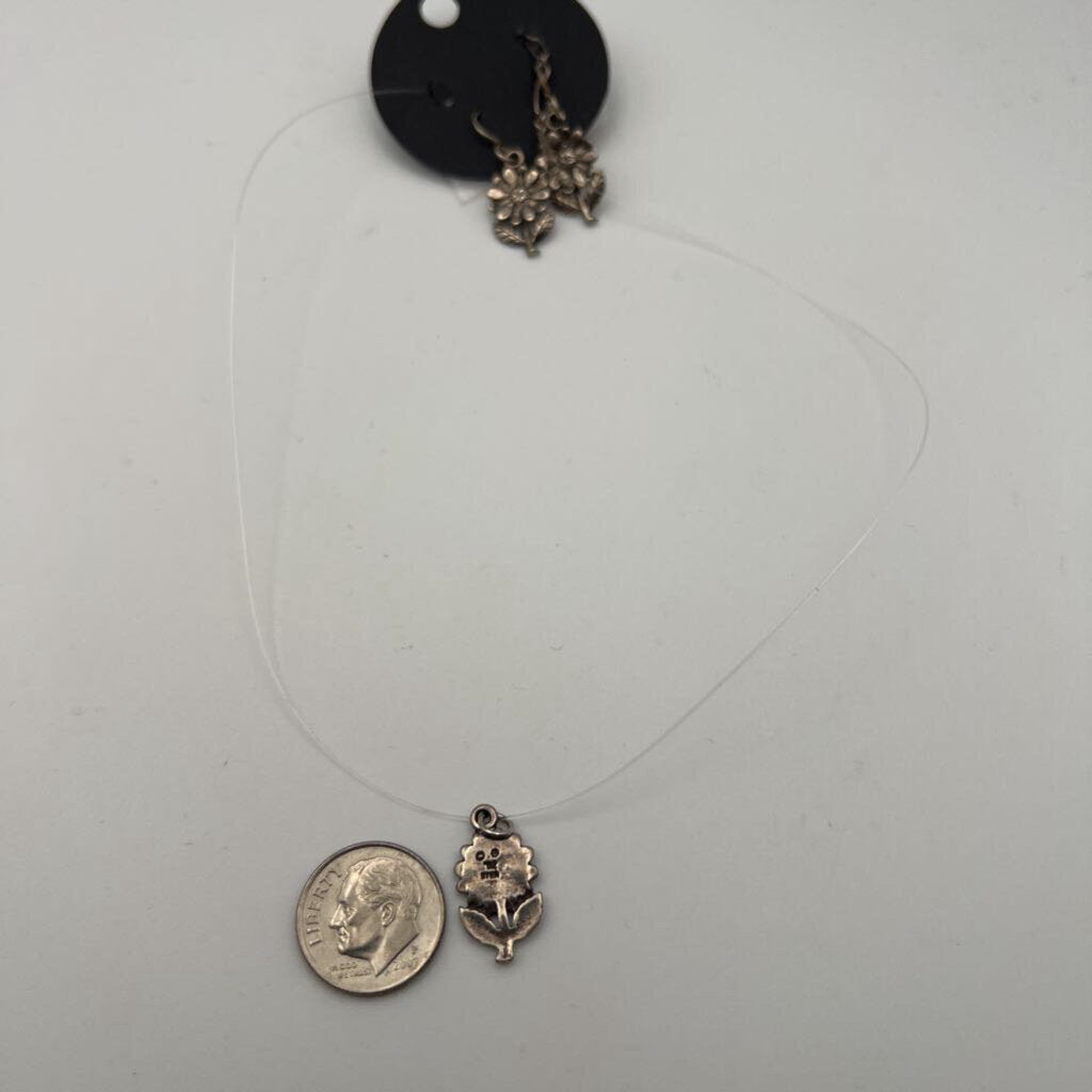 Sterling Silver Flower Pendant/ Drop Earrings Set