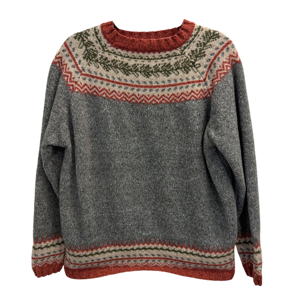 Grey/ Orange Knit Print Sweater XXL