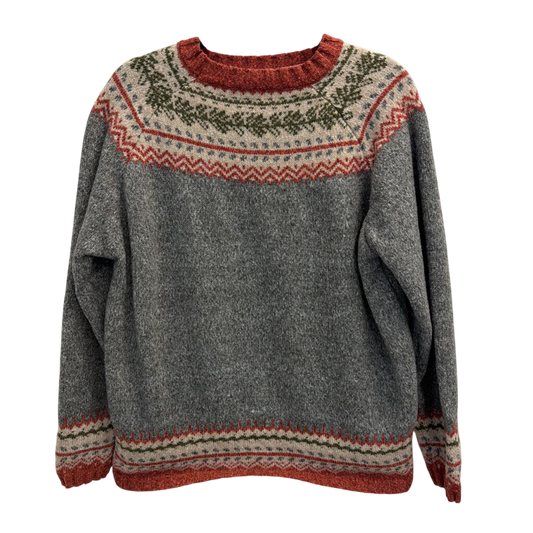 Grey/ Orange Knit Print Sweater XXL