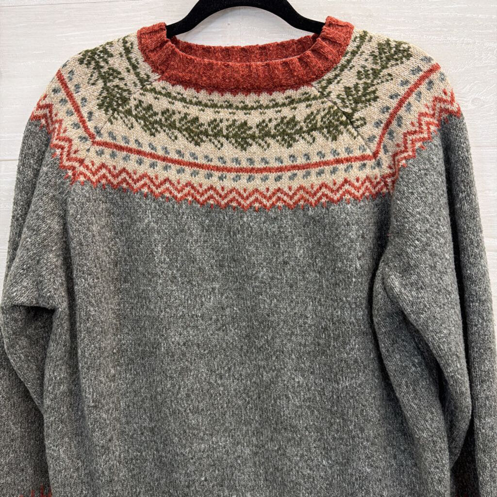 Grey/ Orange Knit Print Sweater XXL