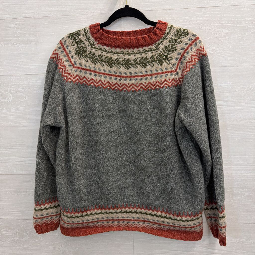 Grey/ Orange Knit Print Sweater XXL