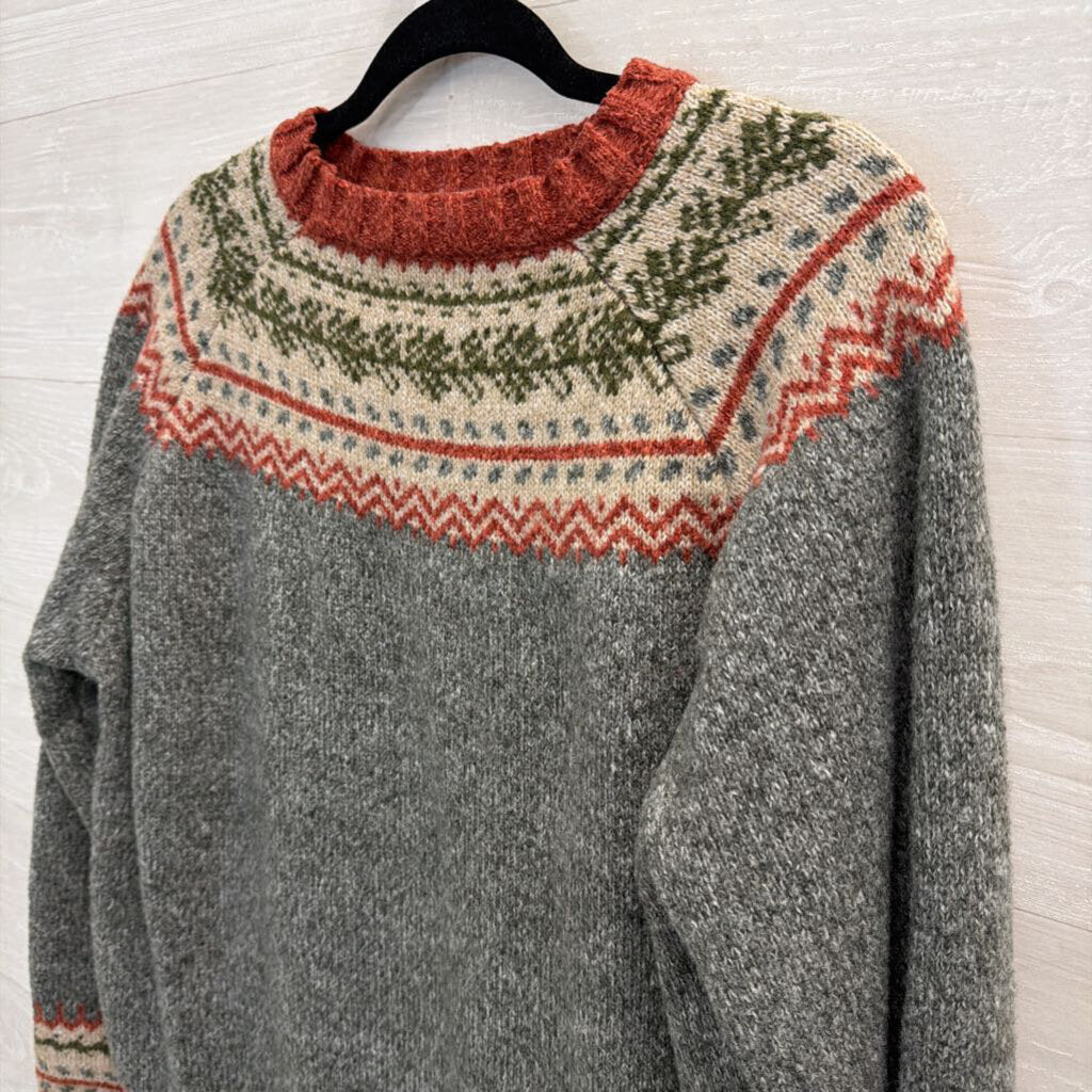 Grey/ Orange Knit Print Sweater XXL