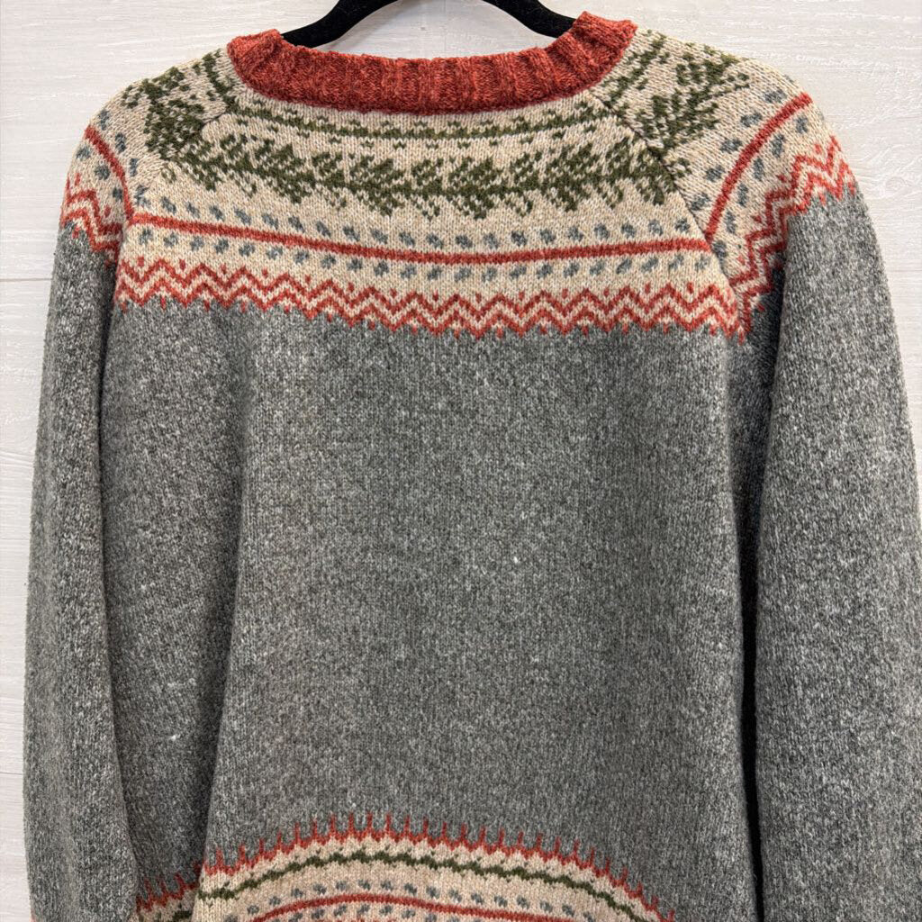 Grey/ Orange Knit Print Sweater XXL