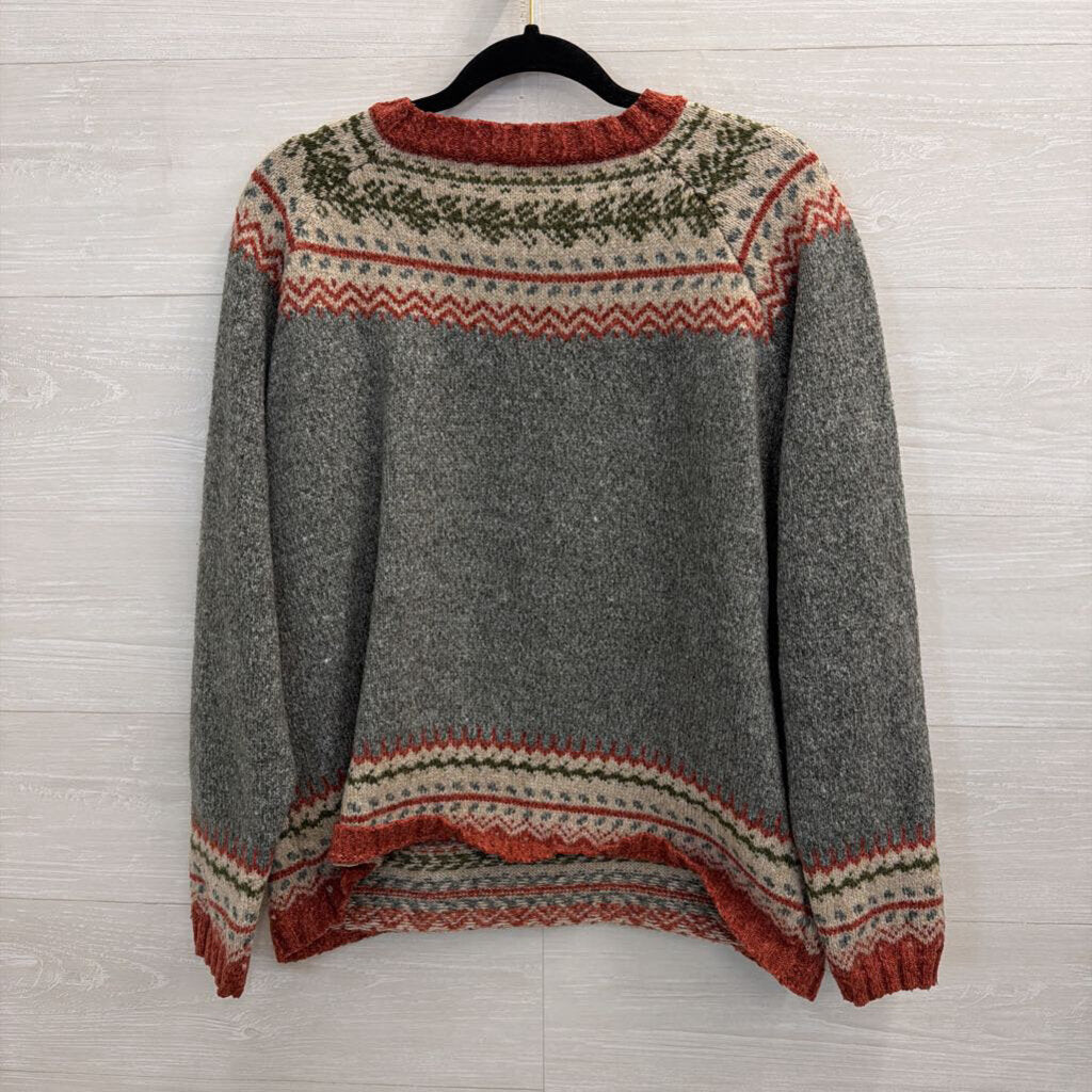 Grey/ Orange Knit Print Sweater XXL