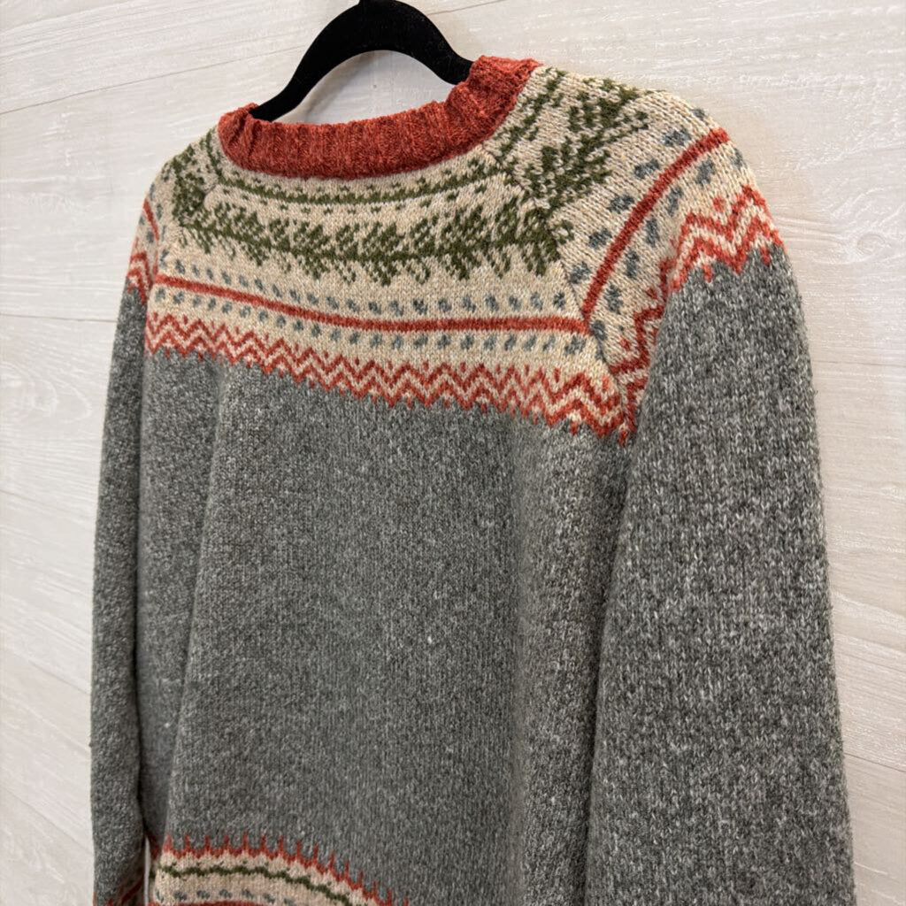 Grey/ Orange Knit Print Sweater XXL