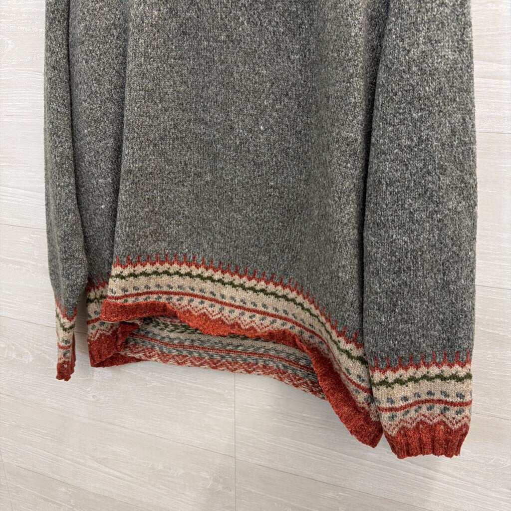 Grey/ Orange Knit Print Sweater XXL