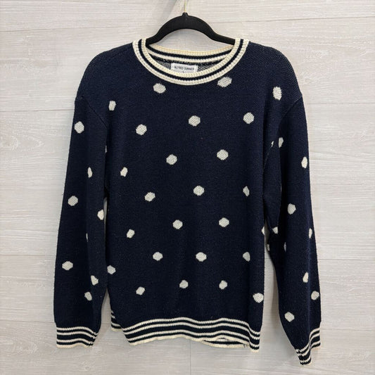 Vintage Alfred Dunner Navy/ White Knit Polka Dot Sweater Large