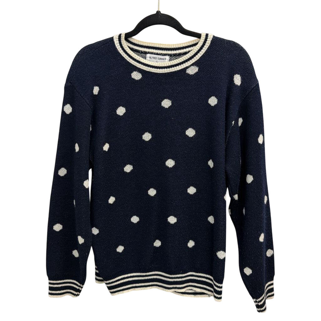 Vintage Alfred Dunner Navy/ White Knit Polka Dot Sweater Large