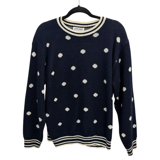 Vintage Alfred Dunner Navy/ White Knit Polka Dot Sweater Large