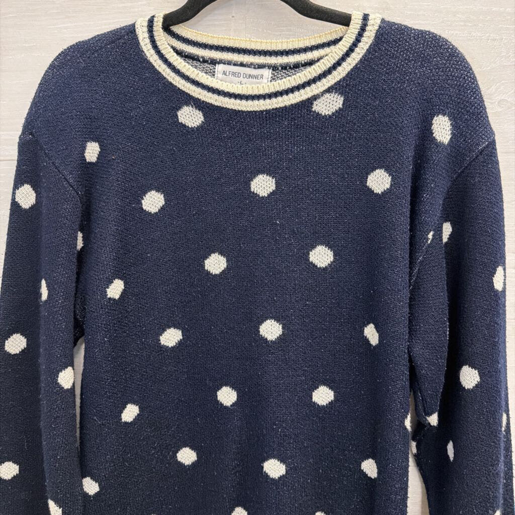Vintage Alfred Dunner Navy/ White Knit Polka Dot Sweater Large