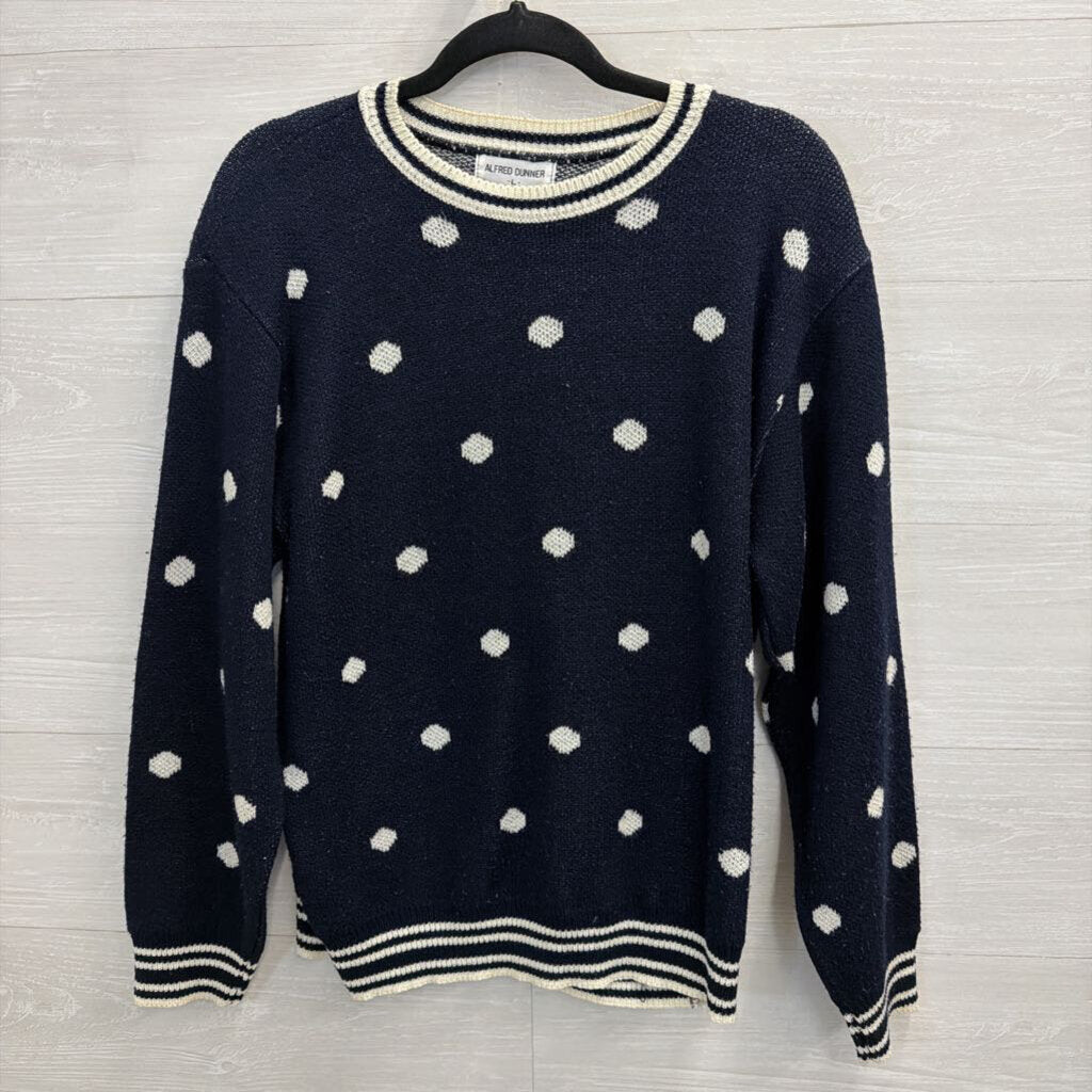 Vintage Alfred Dunner Navy/ White Knit Polka Dot Sweater Large