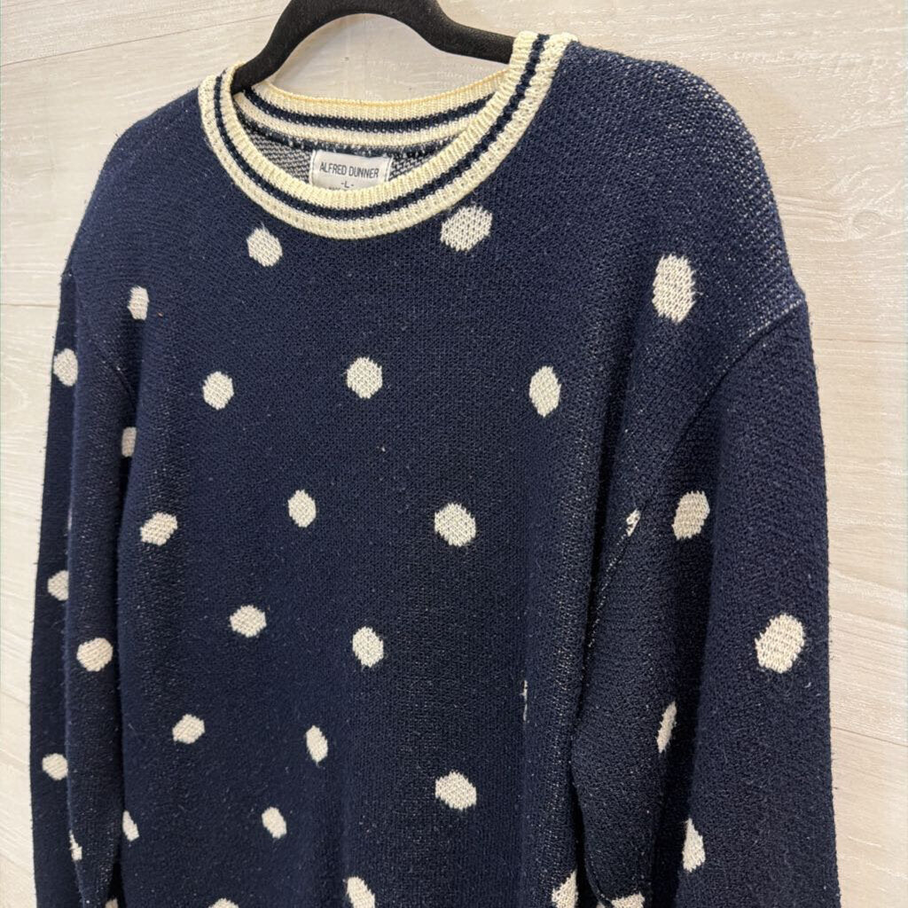 Vintage Alfred Dunner Navy/ White Knit Polka Dot Sweater Large