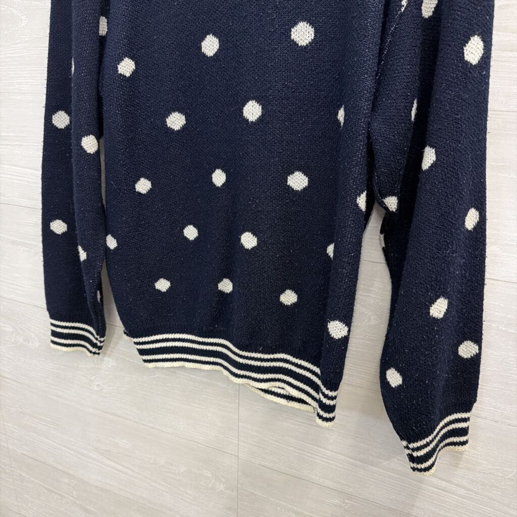 Vintage Alfred Dunner Navy/ White Knit Polka Dot Sweater Large