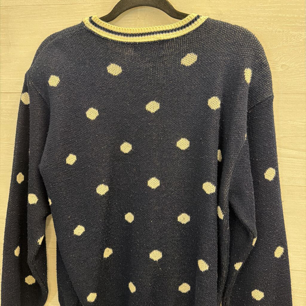 Vintage Alfred Dunner Navy/ White Knit Polka Dot Sweater Large