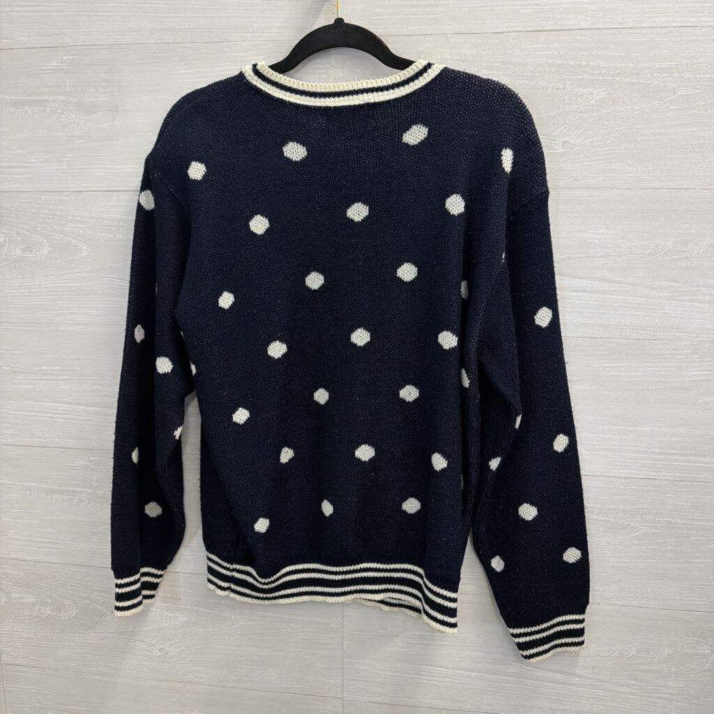 Vintage Alfred Dunner Navy/ White Knit Polka Dot Sweater Large