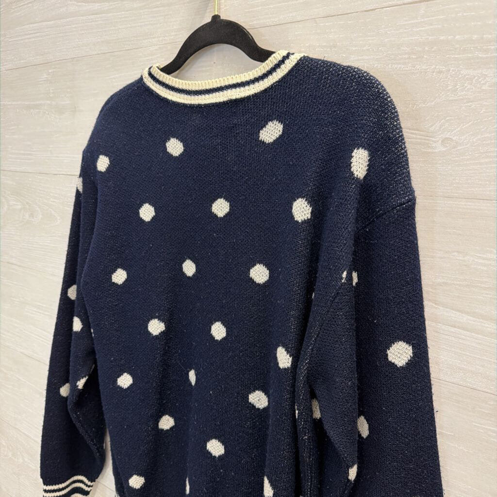 Vintage Alfred Dunner Navy/ White Knit Polka Dot Sweater Large