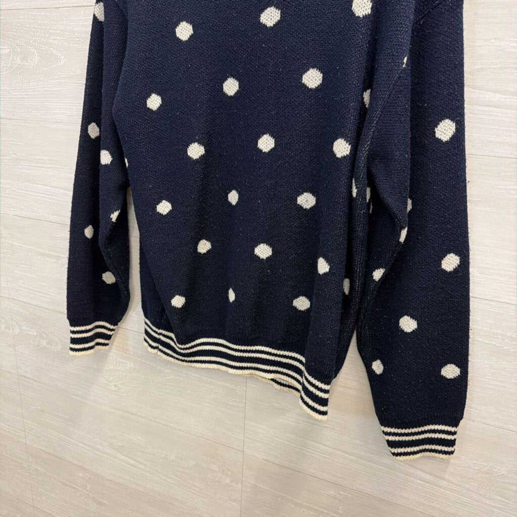 Vintage Alfred Dunner Navy/ White Knit Polka Dot Sweater Large
