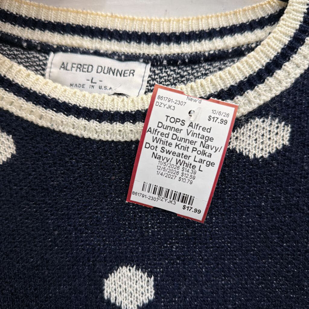 Vintage Alfred Dunner Navy/ White Knit Polka Dot Sweater Large