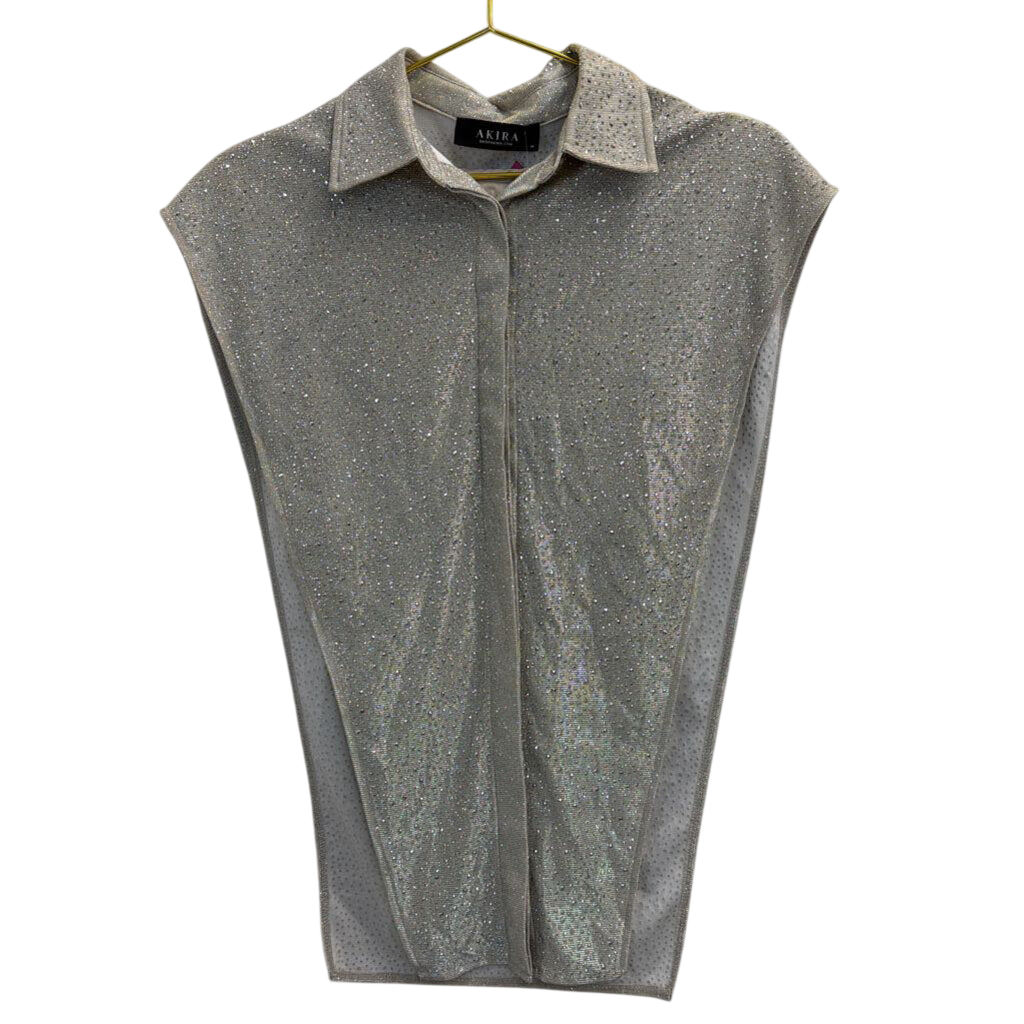 Akira Silver Shimmer Sparkle Sleeveless Split Side Top Medium