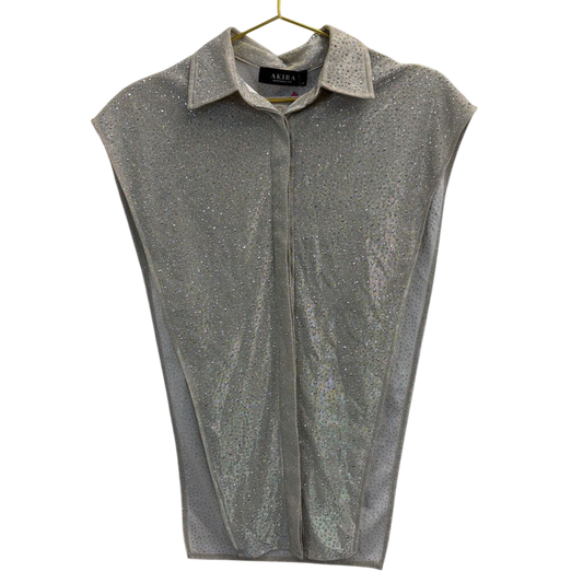 Akira Silver Shimmer Sparkle Sleeveless Split Side Top Medium
