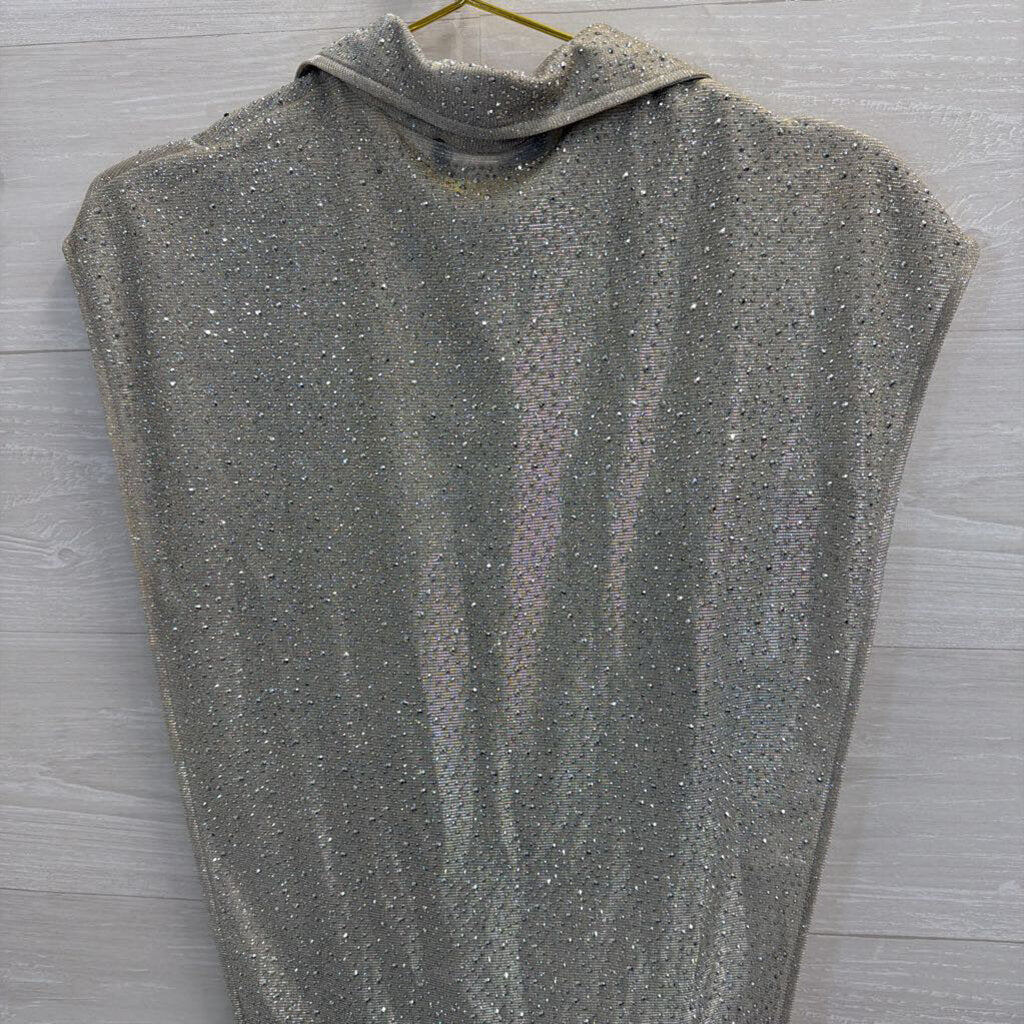 Akira Silver Shimmer Sparkle Sleeveless Split Side Top Medium
