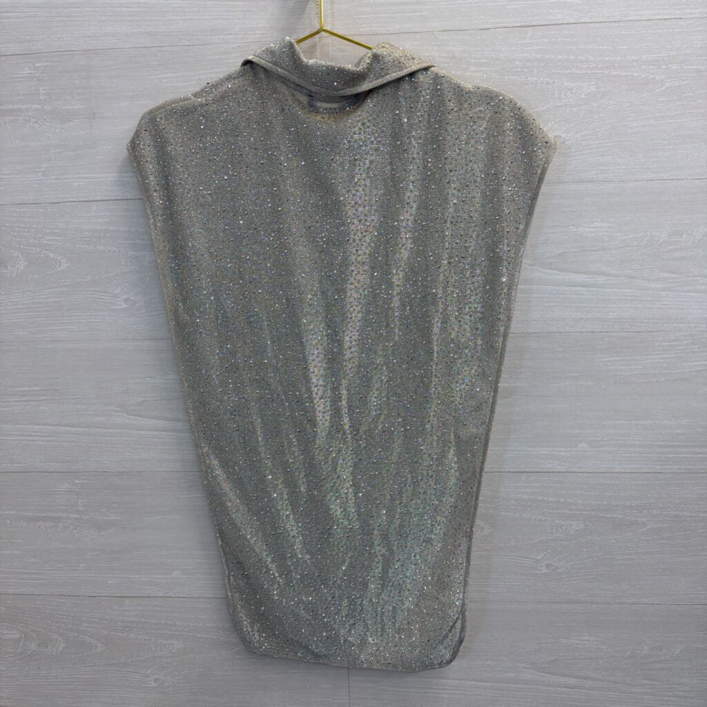 Akira Silver Shimmer Sparkle Sleeveless Split Side Top Medium